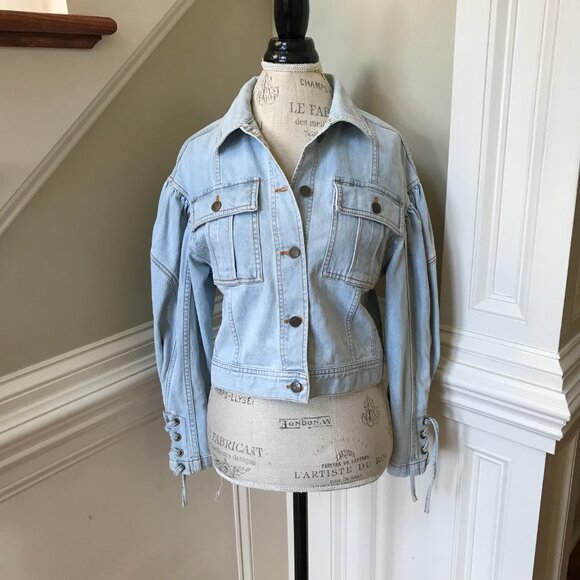 Ulla Johnson Atticus Jean Denim Jacket Womens P 0 Blue Cropped Button Down Coat - Picture 2 of 11
